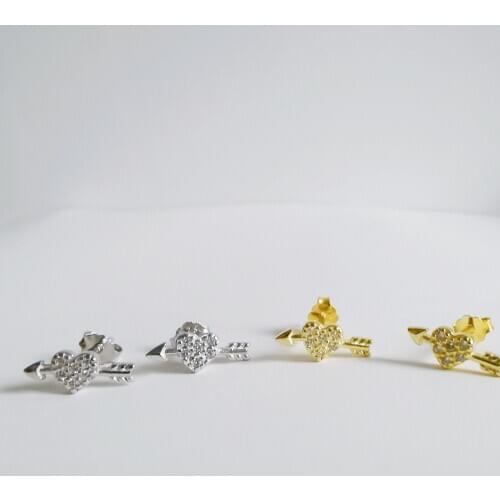 Original 925 Sterling Silver Angel Cupid Arrow Love Heart Earrings For Women Ear Studs Cute Unique Design Fine Jewelry Exquisite