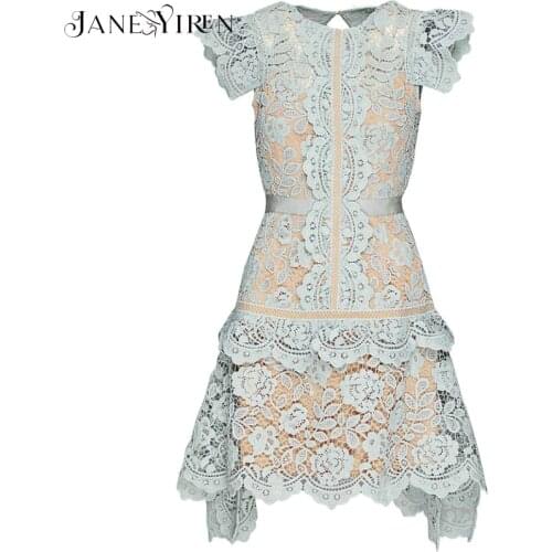 Janeyiren new fashion high-end custom summer lace dress Women vintage Flowers Hollow out elegant applique Short dress