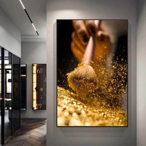 Gold Brush and Woman Canvas Paintings Modern Golden Wall Art Pictures Posters and Prints Cuadros Living Room Wall Decor Mural