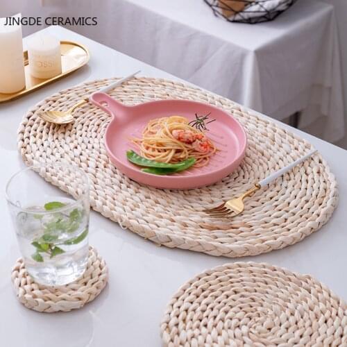 1pcs Japanese style rattan coaster Bohemian tablecloth table mat pure hand-made woven kitchen non-slip thickening insulation pad