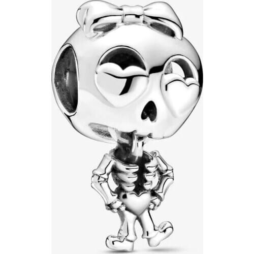 100% Real 925 Sterling Silver Skeleton Girl Charm Beads for Jewelry Making Fits Original Pandora Charms Bracelet bijoux