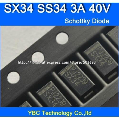 100pcs/lot SX34 SS34 3A/40V SMA 1N5822 Schottky Diode