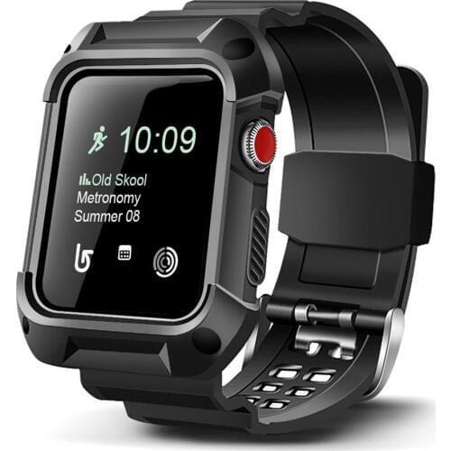 38mm 42mm iWatch Bands with Protective Case Shockproof Rubber Strap with Metal Buckle Clasp For Apple Watch Series 3 / 2 / 1