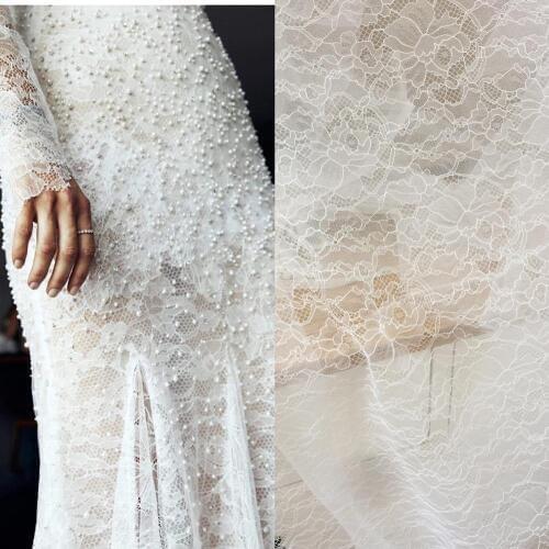 5 meters Exquisite off white Chantilly florla embroidery lace fabric for bridal gown lining overlay hem