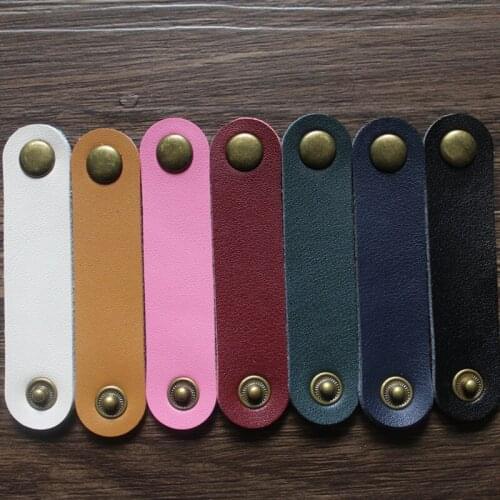 5pcs/lot PU Leather Earphone Winder Charging Cable Fixing Strap Data Cable Tidy with Metal Button Random Color