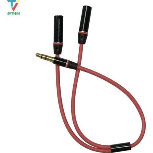 500pcs/lot Wholesales 3.5mm Male 1 To 2 Female Metal Branch Red Audio Cable Splitter Earphone Lovers Sweethearts Aux Cable cheap