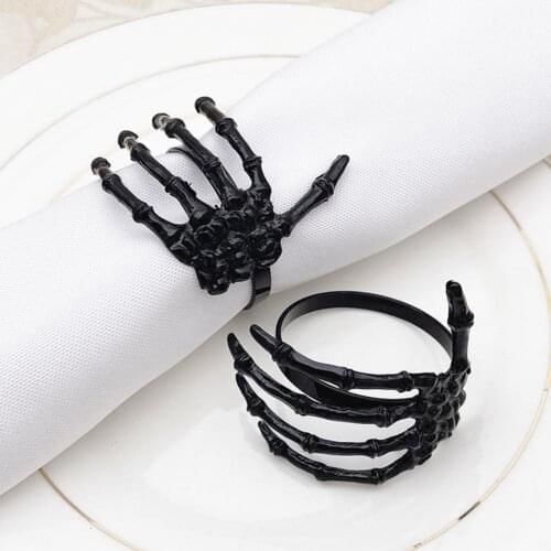 6Pcs/Set Portable Creative Skeleton Hand Napkin Ring Exquisite Horror Alloy Napkin Holder for Halloween Horror Napkin Holder