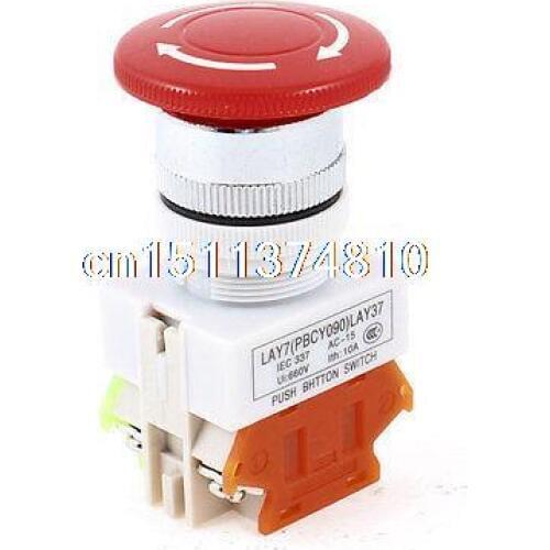 660V 10A 22mm Threaded Latching Red Mushroomhead Emergency Push Botton Switch
