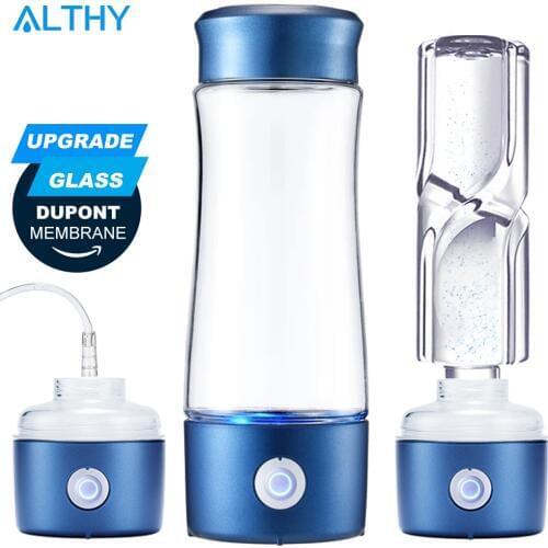 ALTHY 5th Generation Hydrogen Rich Water Generator Bottle Glass Cup DuPont SPE+PEM Dual Chamber H2 Maker lonizer Electrolysis