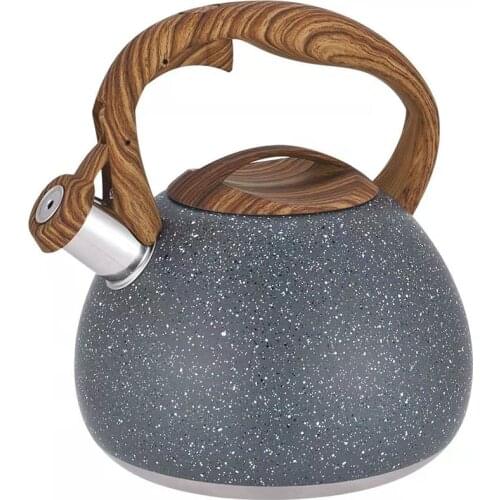 1Pc 3L Stainless Steel Water Kettle Antique Wood Pattern Nylon Handle Whistling Kettle Kitchen Flat Bottom Boiling Tea Kettles