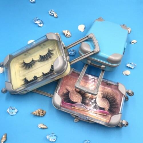 Eyelashes Luggage Cases 25mm 3D Mink Eyelash Suitcases with Lash Tweezers 6D Mink 2pairs Lashes Box
