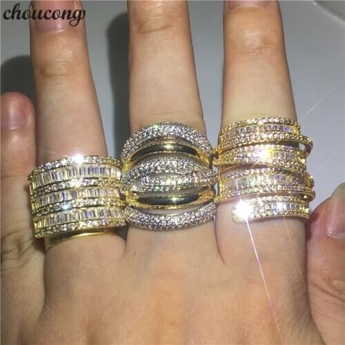 Choucong Handmade Big Promise Ring Yellow Gold Filled AAAAA Zircon Anniversary Wedding Band Rings For Women Men Finger Jewelry