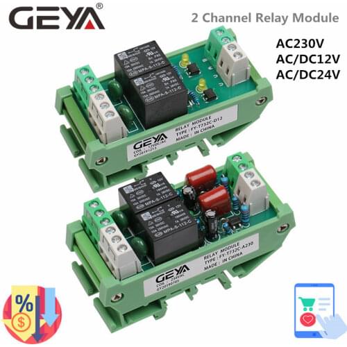 GEYA 2 Channel Relay Module AC/DC 12V 24V AC230V Electromagnetic Relay General Purpose AC220v Relay Module