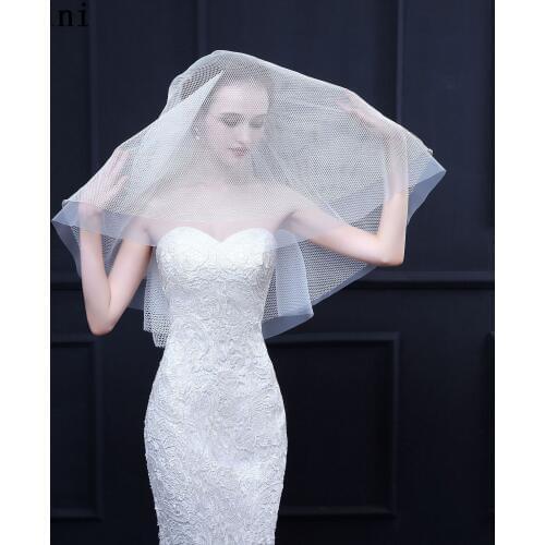 JaneVini Fashion Ivory Short Wedding Veils 2 Layers Bridal Veil with Comb Net Tulle Mariage Bride Face Veil Sluier Bruiloft Kort