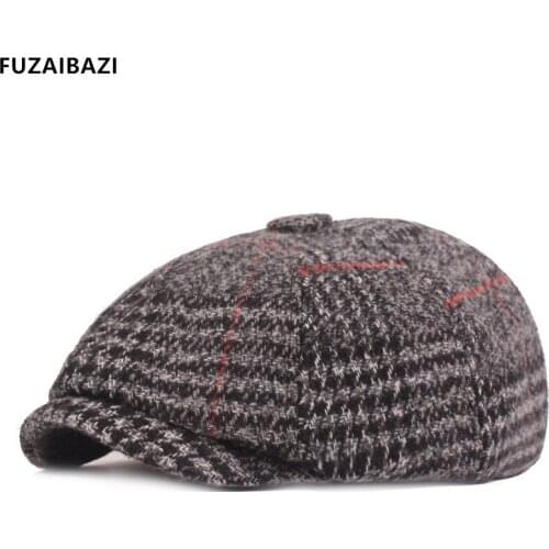 FUZAIBAZI Fashion New Winter Mens Wool Beret Warm Thick Berets Hat Men Brands Caps Snapback Caps Dads Hats Mens Flat Cap