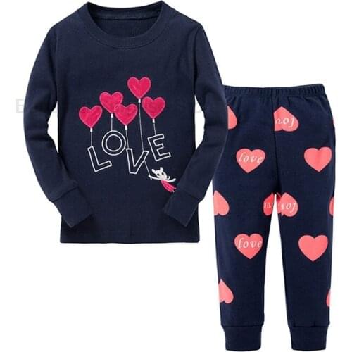 Full Sleeve Cotton Baby Girls Love Print Pajamas Sets Children Sleepwear Baby Nightwear Pyjamas Kids Night Suit Teen Pajamas