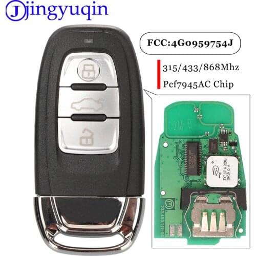 Jingyuqin 3 Buttons Full Smart Remote Car Key Fob For Audi A4 A5 A6L A7 A8 Q5 Keyless Go 754J 315Mhz With Pcf7945AC Chip