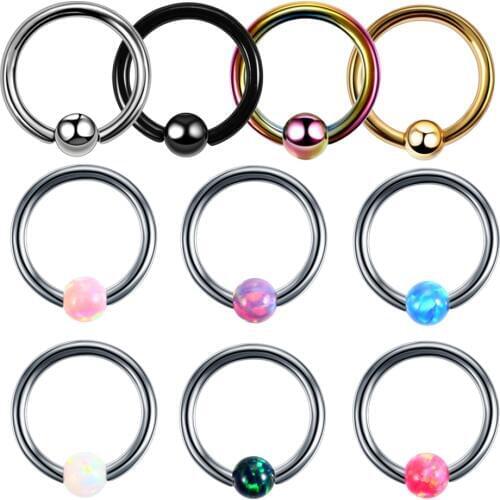 1PC 16g G23 Titanium Nose Rings Opal Captive Bead Rings Nose Piercing Ear Cartilage Rings Earring Piercing Charming Jewelry