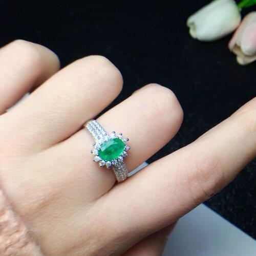 Natural emerald ring Free shipping 925 sterling silver 5*7mm gemstone Fine jewelry