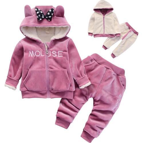 Girls Plush Cotton Clothing Sets Warm Baby Clothing Set Winter Thick For Girl Hoodies + Pants 2-Piece Kids Suit Children Clothes