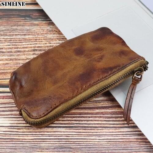 Genuine Leather Coin Purse Wallet Women Men Vintage Handmade Small Mini Wallets Card Holder Bag Case Zipper Change Purses Female