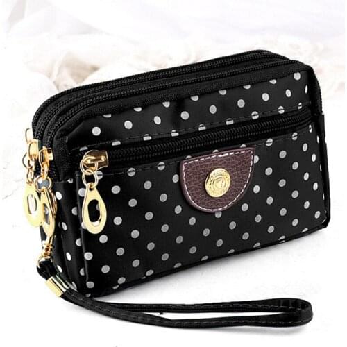 Womens Wallets Small Handbags Canvas Dot Lady Zipper Moneybags Clutch Coin Purse Pocket Wallet Cards Holder Wristlet Bags