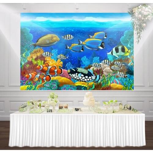 Colorful Tropical Fishes Cartoon Under Water Background Vinyl Photocall Backdrop Child Birthday Party Photography Backdrops