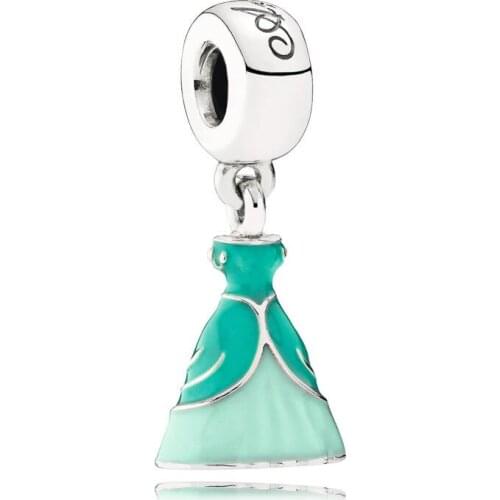 Hot sale 925 sterling silver jewelry charm princess dress pendant beads fit Europe bracelet & necklace making women jewelry DIY