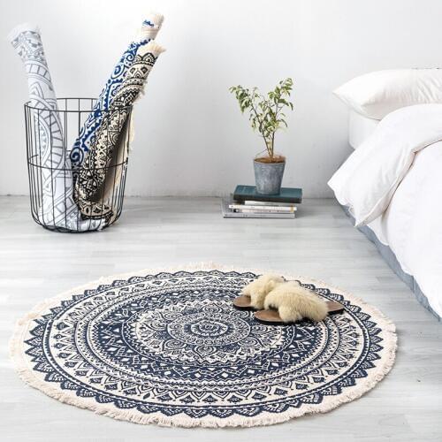 Morocco Round Carpet Bedroom Boho Style Tassel Cotton Rug Hand Woven National Classic Tapestry Sofa Cushion Tatami Floor Mats