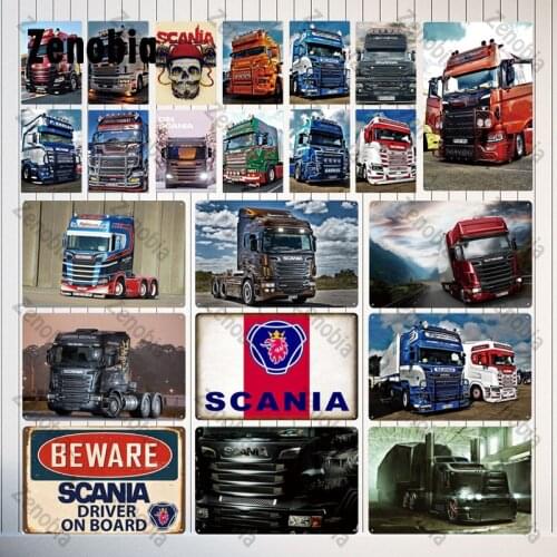 Metal Truck Sign Vintage Plaque Car Tin Sign Plate Metal Wall Decoration Man Cave Beware Scania Wall Stickers for Garage Bar Pub