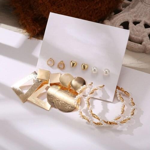 Trendy Pearl Geometric Heart Earrings Set Fashion Personality Party Wedding Earrings for Women Jewelry Accessories