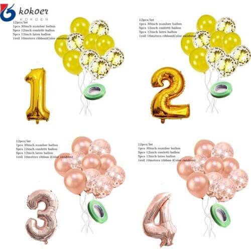 12pcs/lot Rose Gold Confetti Baloons Set 30inch Number 1 2 3 4 5 6 7 8 9 Foil Balloon Birthday Party Wedding Decorations Globals