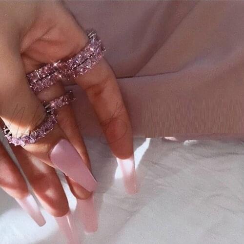 5A White Pink Square Cubic Zirconia Engagement Band Ring Wholesale Silver Color Stacking CZ Eternity Bands