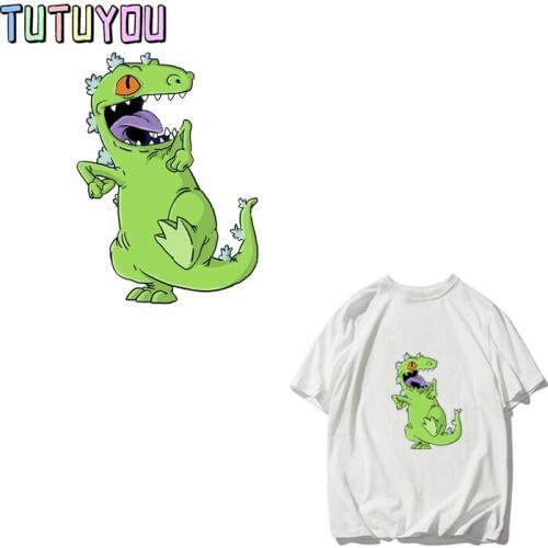 PC478 Green Dinosaur Cartoon Heat Transfer Stickers Clothing Patches for T-shirt Iron-on Transfers Decoration Applique Patches