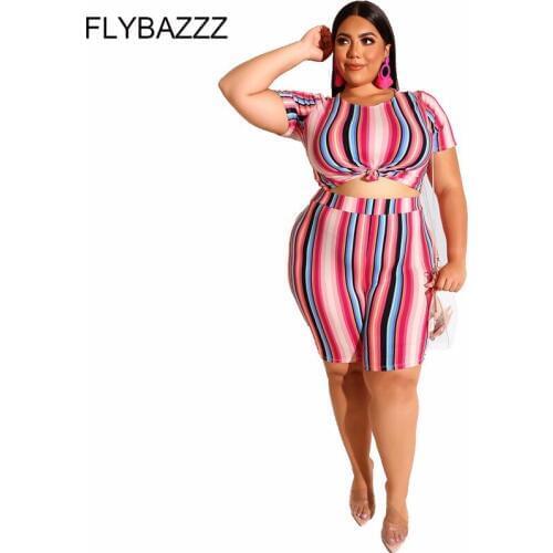 Striped Bodycon Biker Shorts O-Neck Crop Top Women Sport Outfit Yoga Set Two Piece Set Pullover Short Pants Women Tracksuit 2019