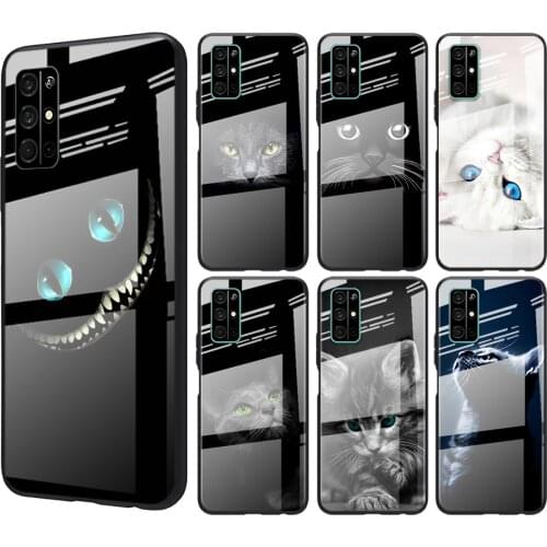 Tempered Glass Cover Black Cat Staring Eyes For Huawei Honor 30 20 10 9X 8X Pro Plus Lite Shockproof Shell Phone Case