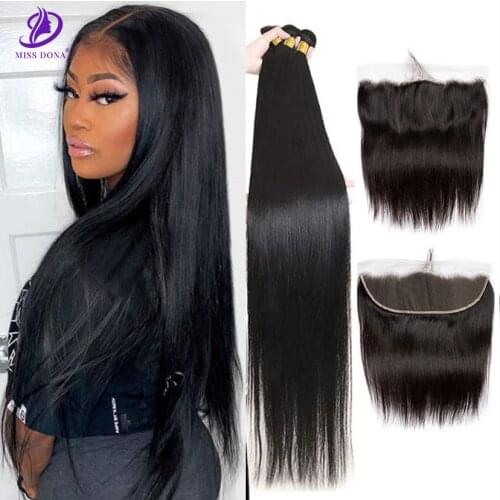 Miss Dona 32 38 40 Inch Straight Brazilian Hair Weave Bundles With Frontal Human Hair Bundles With Closure Remy Hair Extension