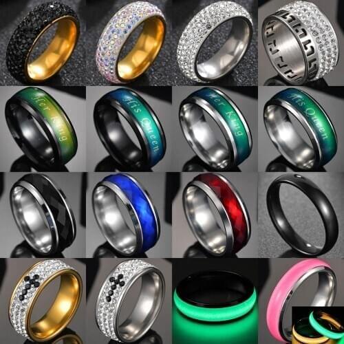 Romantic 4/6/8/12MM Titanium Stainless Steel Couple Ring Lover Fluorescence Wedding Rings For Women Men Size