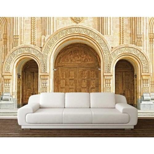 Custom Size 3D Photo Mural Building Arch Gate Removable Wall Papers Self-adhesive Vinyl Wall Sticker Art Home Decor Mural