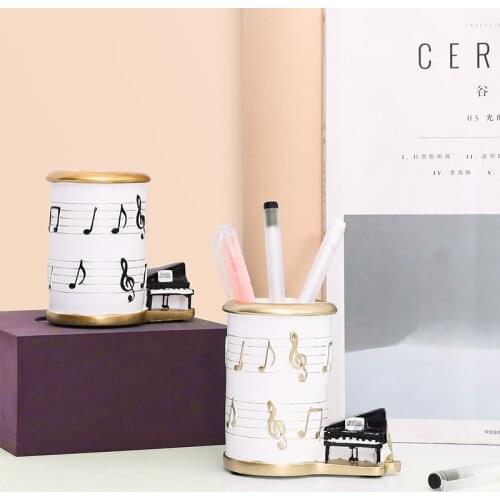 Nordic Resin Piano Pen Holder Desk Organizer Makeup Brush Storage Box Musical Note Pencil Stand Office Ornaments Stationery Gift