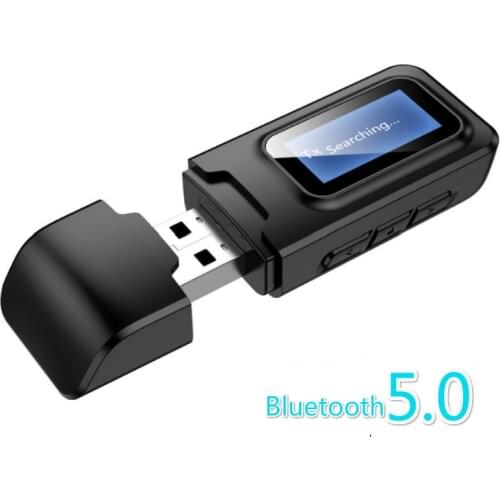 USB Bluetooth 5.0 Dongle Receiver Adapter Transmitter LCD Display Audio 3.5mm AUX Jack Stereo Adapter for Car PC TV Headphones