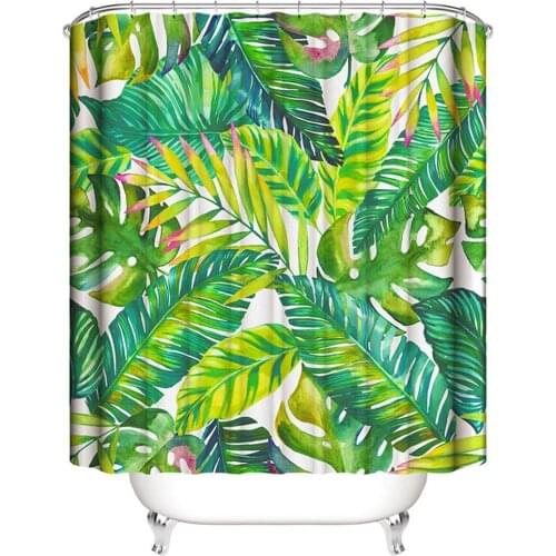 Home Plant Leaves Painting Shower Curtains Waterproof Bath Curtain Decoration