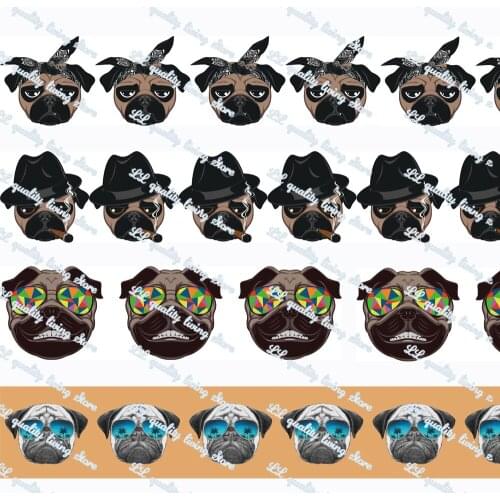 WL 16-75mm 50 Yards Very Cool Dog Printing Grosgrain Ribbon Diy Party Wedding Decoration Hair Accessories Gift Wrapping Ribbon