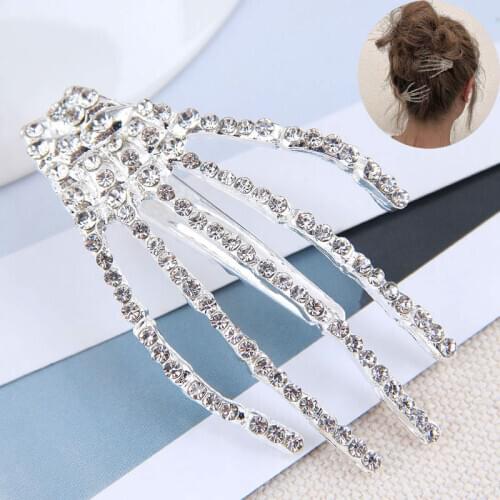 Women Girls Crystal Hair Claw Clamps Metal Hair Paw Shape Hair Claw Clip Gold Silver Color Hairpin Large Size Hair Accessories