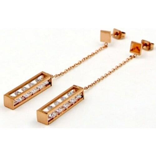 Fashion Super Flash 5 Crystal Pendant Square Post Rose Gold Woman Stud Earrings Earrings Women Jewelry Gift Wholesale