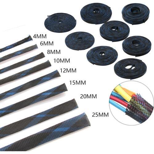 10M 4/6/8/10/12/15/20/25mm Tight PET Expandable Insulation Braided Sleeve Wire Cables Protection Braided Cable Sleeve