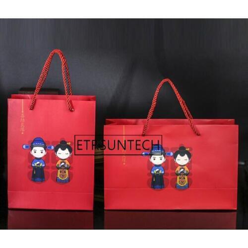 100pcs Chinese Traditional Red Double Happiness Cartoon Couple Lovers Wedding Gift Paper Bag Portable Candy Bags