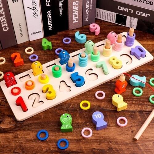 3 In 1 Counting Board Montessori Math Toys Rainbow Color Wooden Toys For Kids Girls Learning Digital Shape Pairing Wood Toy Gift