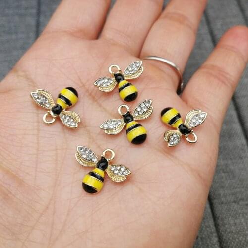 Crystal Enamel Bee Charms for Jewelry Making and Crafting Charm Fashion Pendant DIY Insect Jewelry Findings Accessories 12Pcs