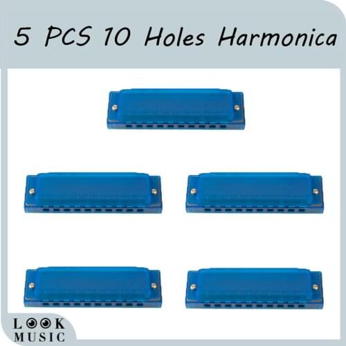 5 Pieces 10 Holes Key of C Harmonica Musical Instrument Educational Blue